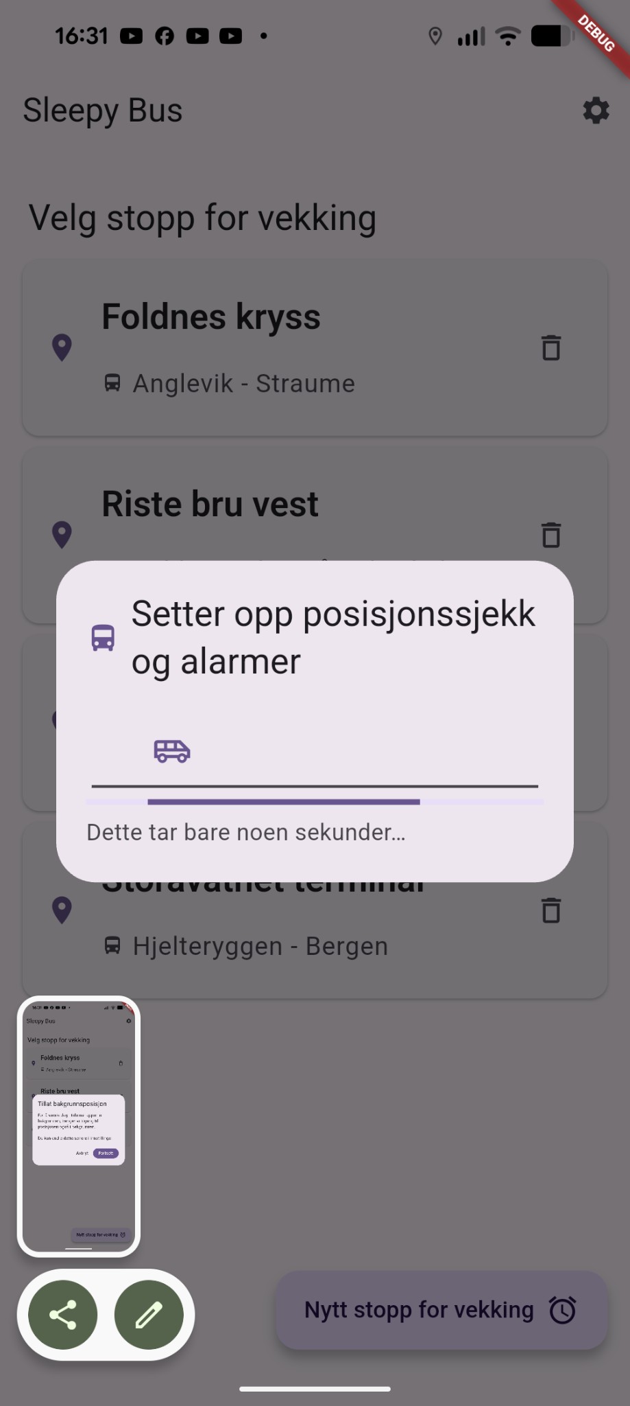 Sleepy Bus – Setter opp posisjonssjekk